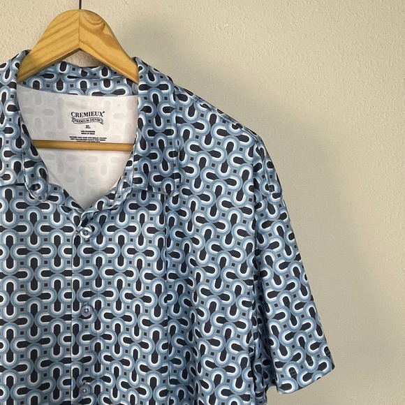 CREMIEUX PREMIUM DENIM Men's XL Blue Geometric Short Sleeve Button Up Shirt - Picture 2 of 7